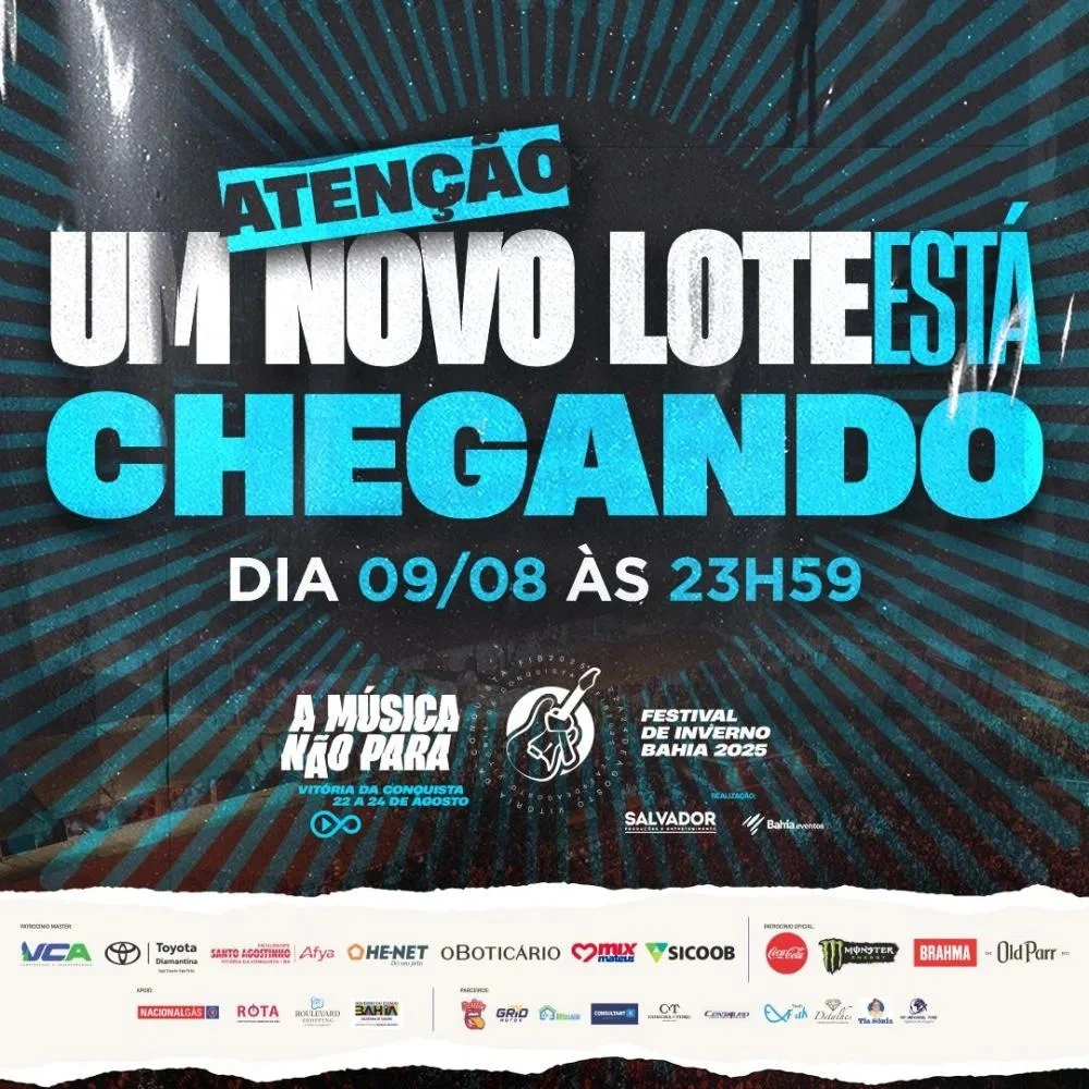 Virada de Lote para o Festival de Inverno Bahia 2025 Acontece neste sábado (09)