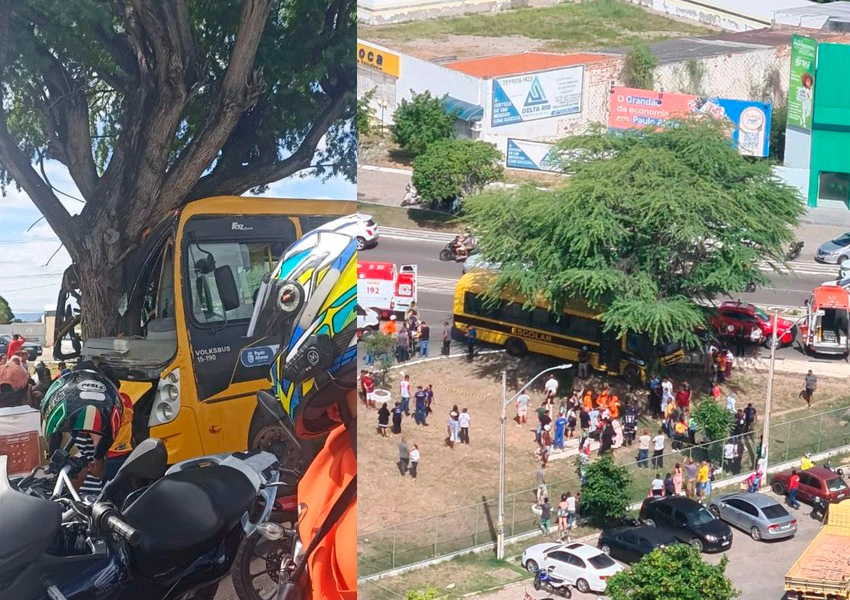 Dez pessoas ficam feridas após ônibus escolar com mais de 50 estudantes bater em árvore