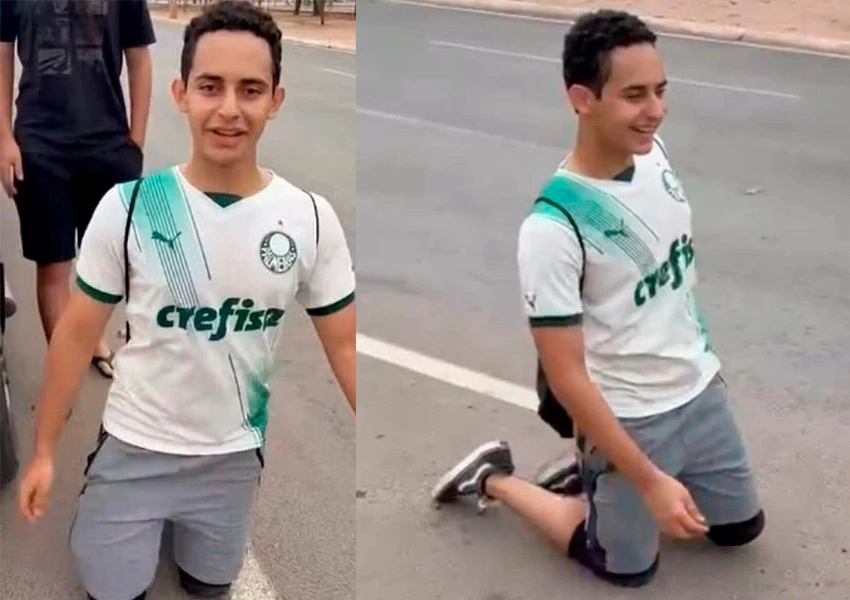 Estudante baiano percorre cerca de 4 km ajoelhado para cumprir promessa após vitória do Palmeiras na Libertadores
