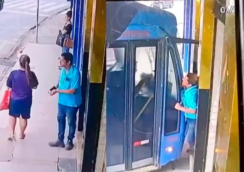 Ônibus desgovernado avança sobre calçada e prensa idoso contra parede