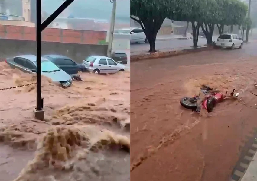 Chuva forte arrasta carros e moto e causa alagamentos em Caetité
