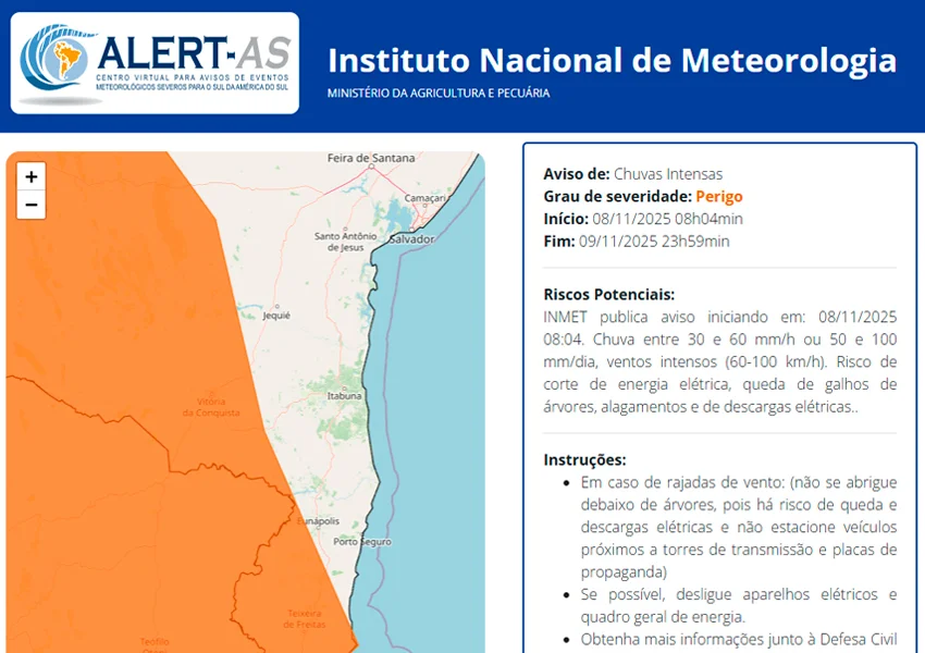 Vitória da Conquista segue em alerta de chuvas intensas neste fim de semana
