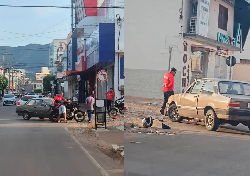 Colisão entre carro e moto é registrada no centro de Livramento de Nossa Senhora