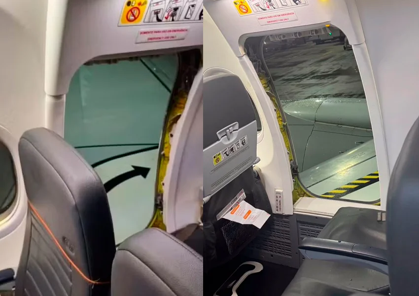 Homem é retirado de avião após causar dano à saída de emergência em voo para Vitória da Conquista