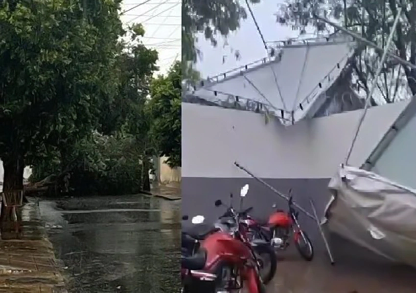 Rajadas de vento causam danos em escola e interditam rua em Guanambi
