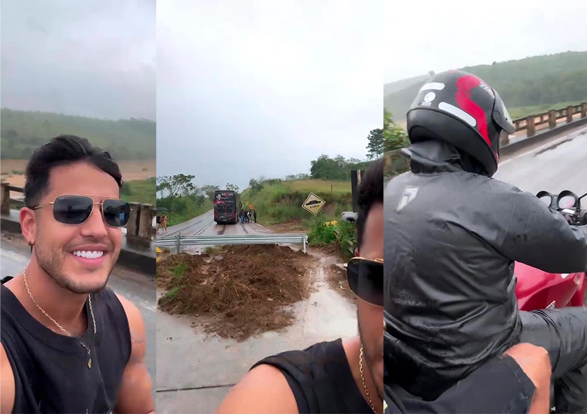Cantor Kevi Jonny atravessa ponte interditada de moto para chegar a show no sul da Bahia