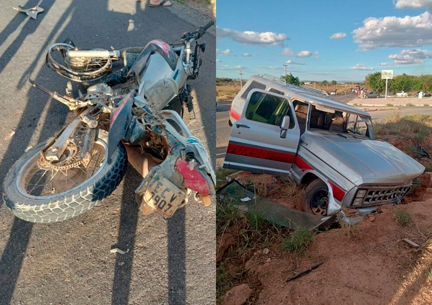 Homem tem perna amputada após acidente entre moto e caminhonete na BR-030 em Guanambi