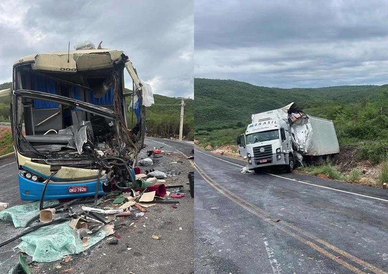 Grave acidente entre ônibus e carreta deixa um morto e vários feridos na BA-245 em Ibipitanga