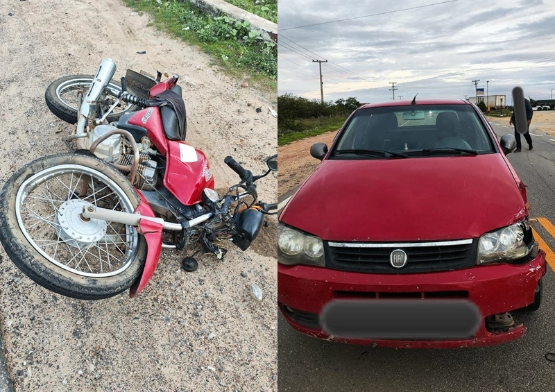 Homem fica ferido em colisão entre moto e carro na BA-026 entre Tanhaçu e Sussuarana